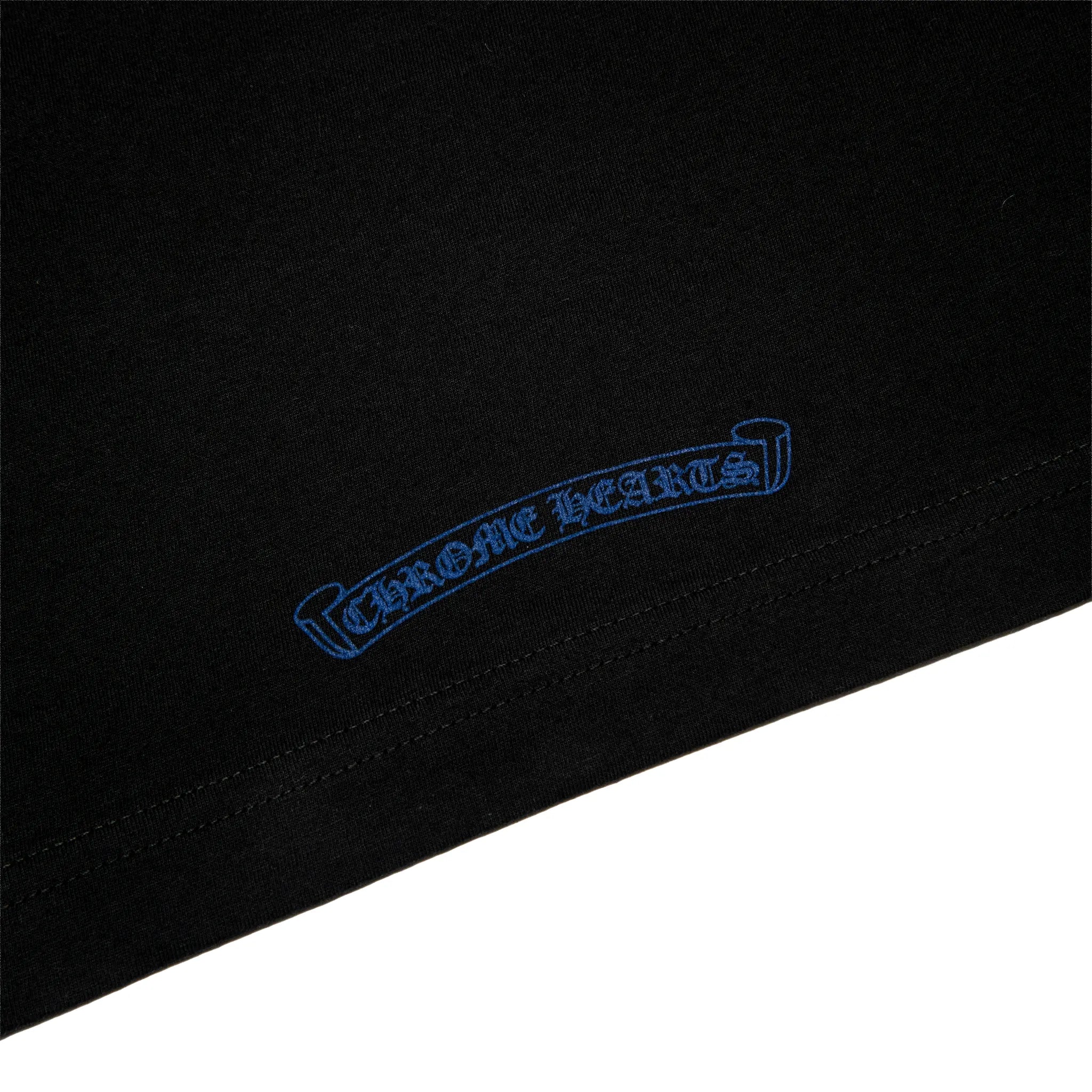 Detailed Back View of Chrome Hearts 1988 Neck Logo L/S Black Blue T Shirt 01383 1SS2504CHNLLT BLAC